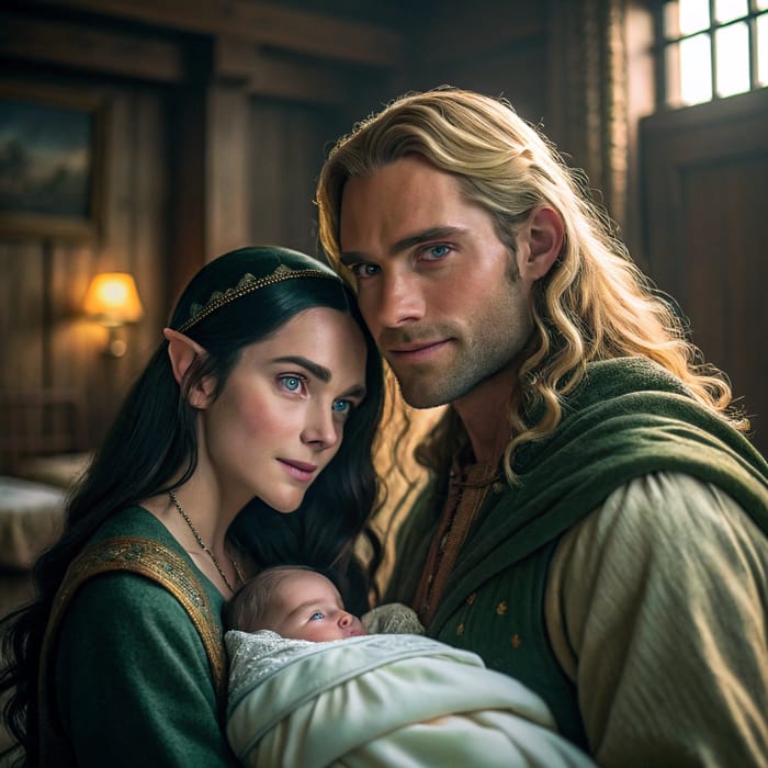 Tender Fantasy Moments: Elf and Baby Family Scene