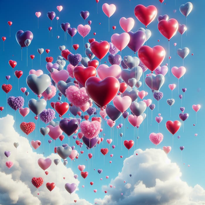 Heart-Shaped Balloons Soaring in the Sky