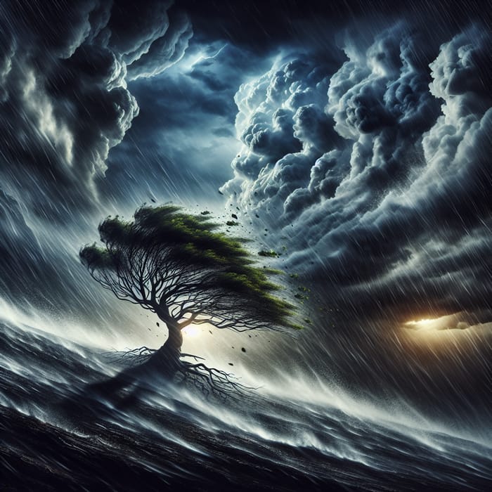 Resilient Tree in Storm - Symbol of Strength and Resistance