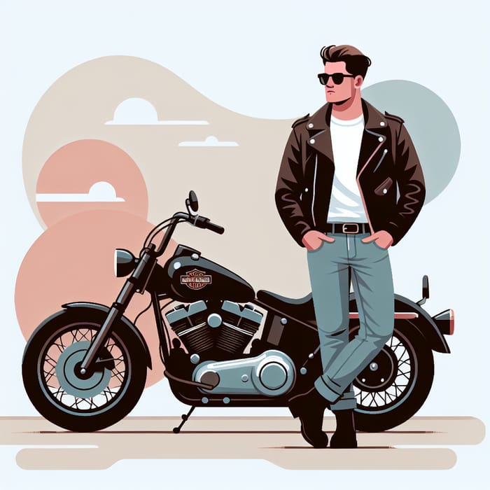 Classic Davidson Motorbike & Biker Illustration