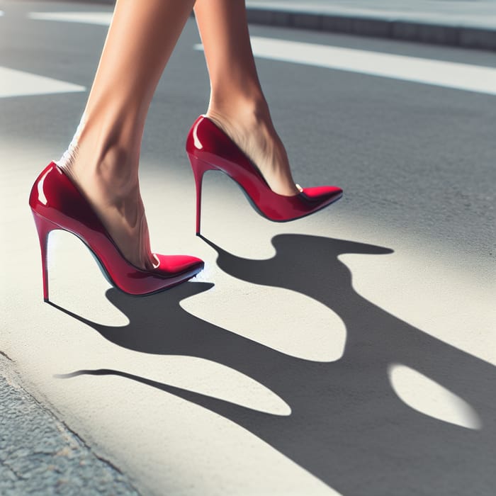 Glossy Red High Heel Shoes Striding Independently Glossy Red High Heel Shoes Striding Independently