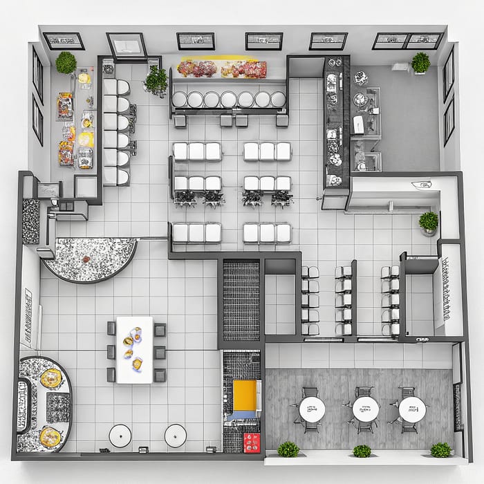 Fast Food Restaurant Layout Design in 4D AI