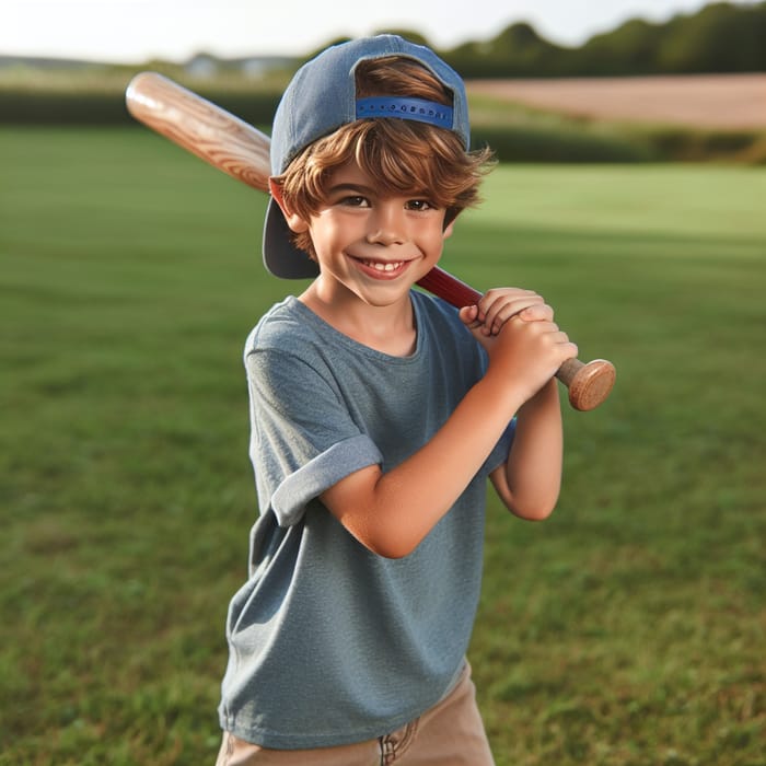 Cheerful American Boy Ready for Baseball Fun