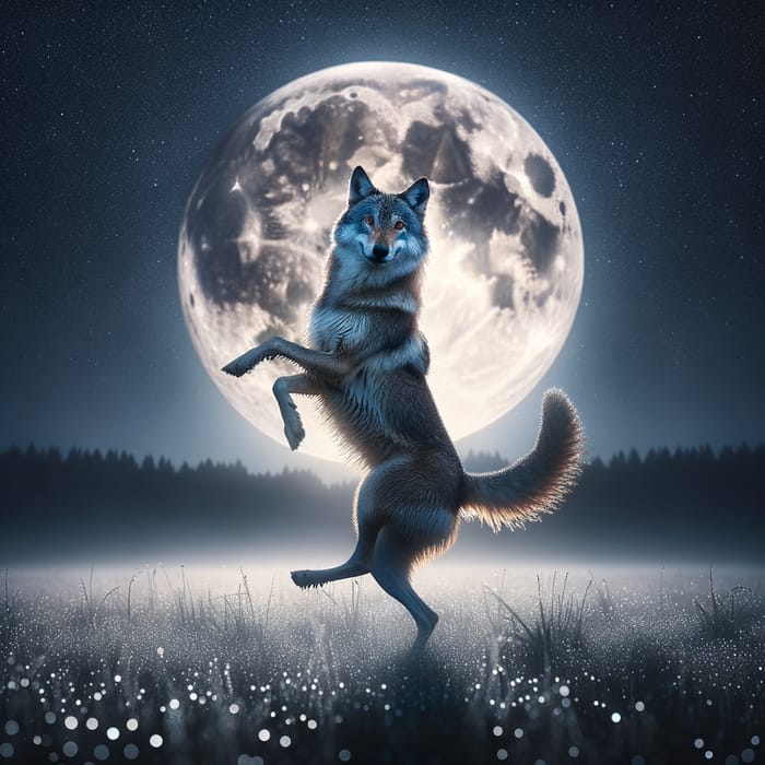 Dancing Gray Wolf Under Full Moon