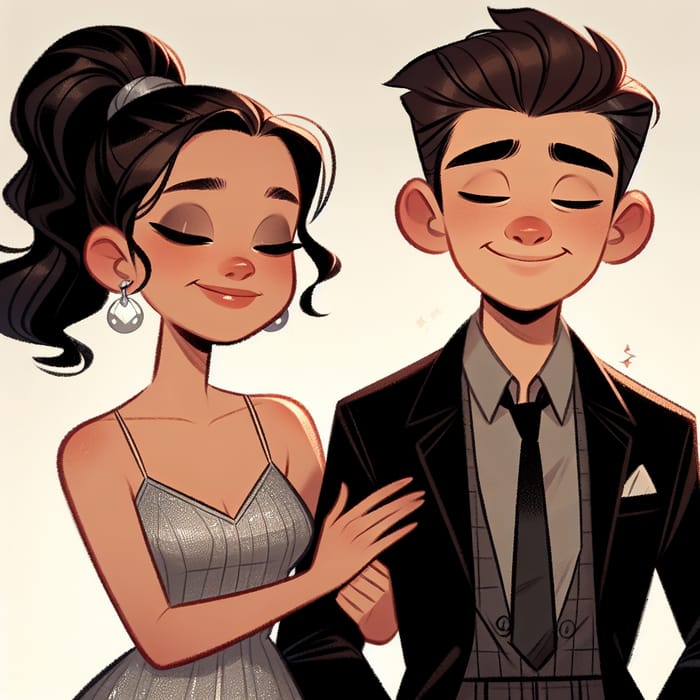 Young Couple in Retro Disney Pixar Style - Silver Dress & Black Jacket