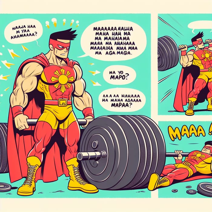 Muscular Superhero Comic Strip in Filipino Tagalog Language