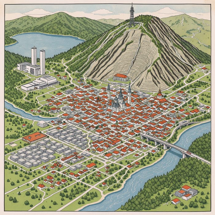 Isometric Map of a Retro Eastern European Town Isometric Map of a Retro Eastern European Town