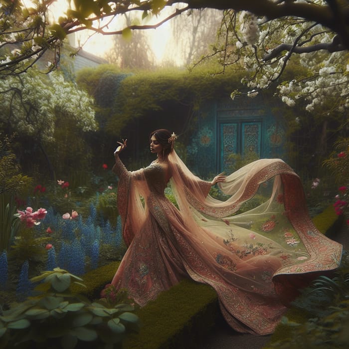 Graceful Dance in a Lush Garden: Vintage Vibes