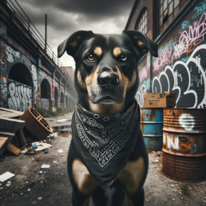 Thug Dog with Bandana on Urban Street