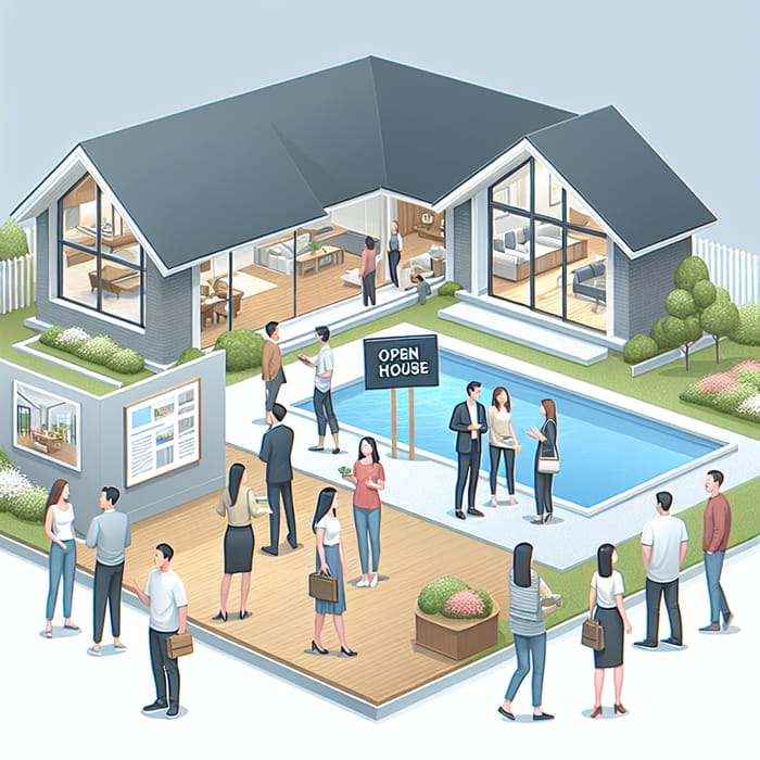 Modern Open House ft. Diverse Visitors Engaging in Property Talks