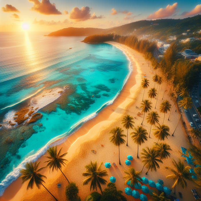 Vibrant Beach Scene in Phuket | Aerial Perspective & Palm Trees