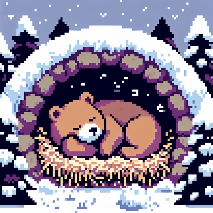 Cute Pixel Art: Bear Hibernating Underground