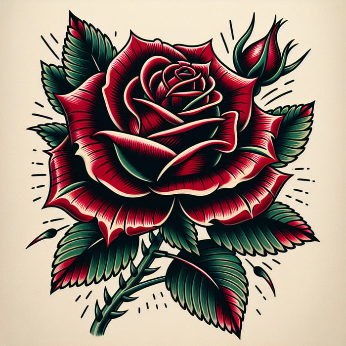 Detailed American Traditional Tattoo Rose Illustration