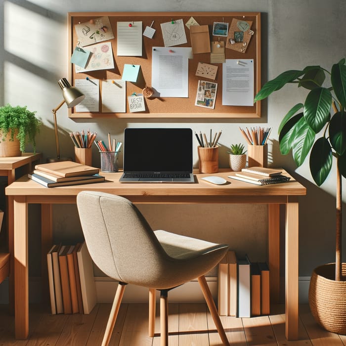 Cozy Wooden Studying Desk Setup with Laptop and Books