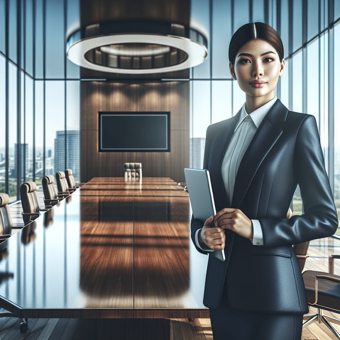 Hotelier Woman Manager in Crisp Modern Hotel | Luxury Meeting Room