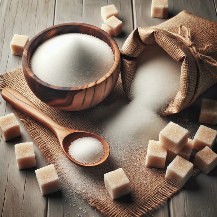 Wooden Bowl Sugar Spill with Cube & Spoon