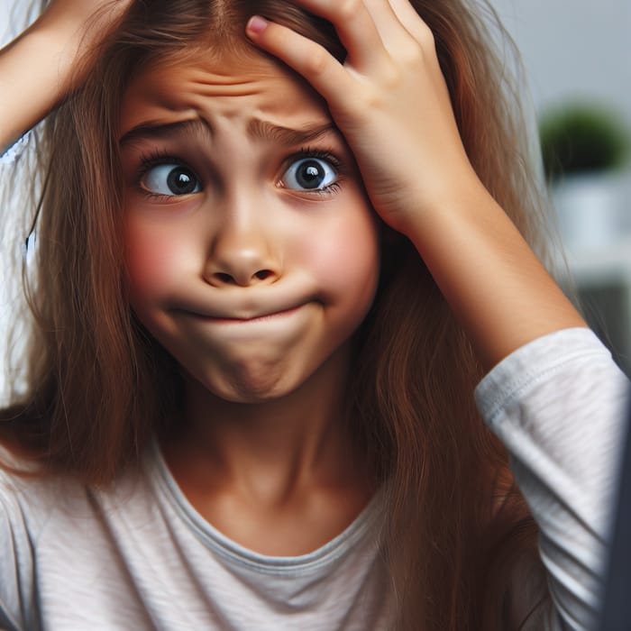 Funny Close-Up of Girl Touching Head at Home