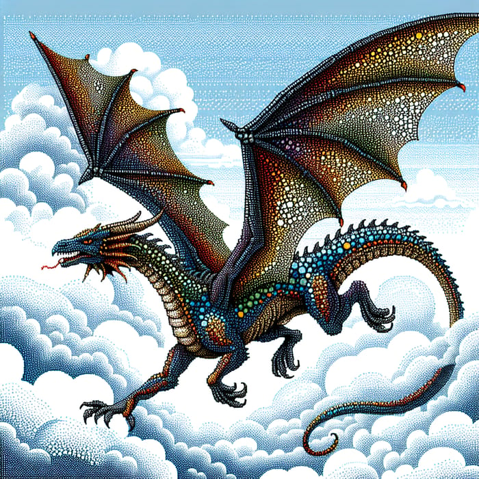 Majestic Dragon in Pointillism Art: Colorful Masterpiece