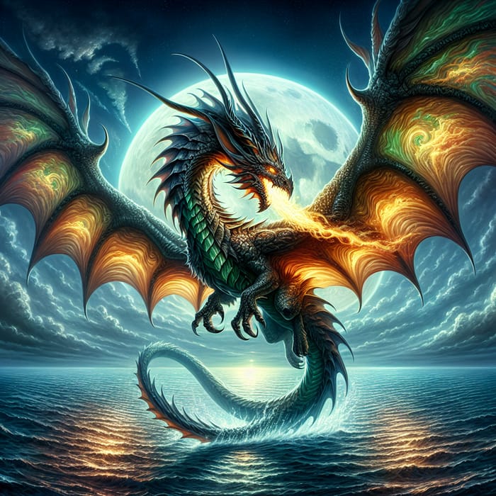 Majestic Drakaris Dragon Soaring Over Ocean