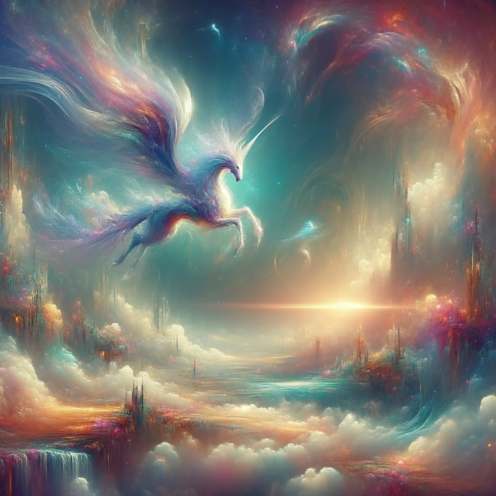 Ethereal Creature in Vibrant Flight | Fantasy Digital Art