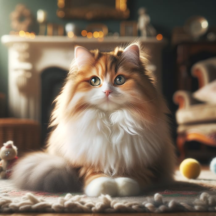 Fluffy Orange and White Cat on Cozy Rug