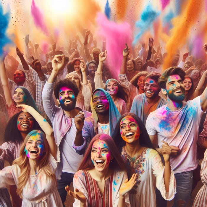 Vibrant Holi Celebration with Diverse Participants