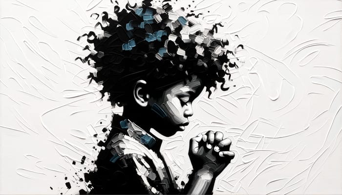 Black Afro Boy Praying - Abstract Art of Diversity