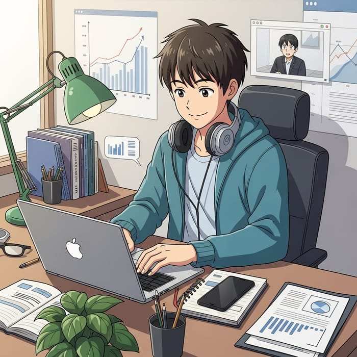 Anime Illustration of a Productive Man at Work Anime Illustration of a Productive Man at Work