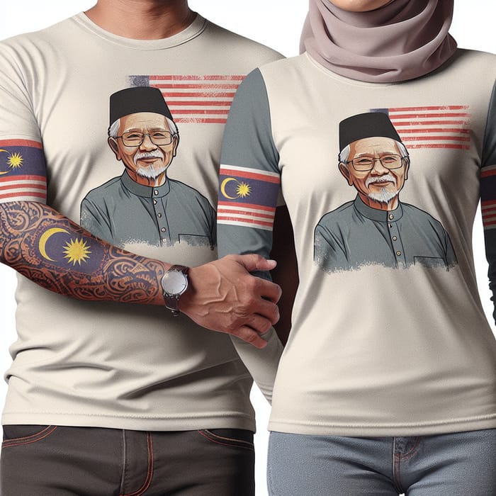 Middle-Eastern Man & Caucasian Woman Matching Shirts with Unique Logo & Malaysia Flag Design