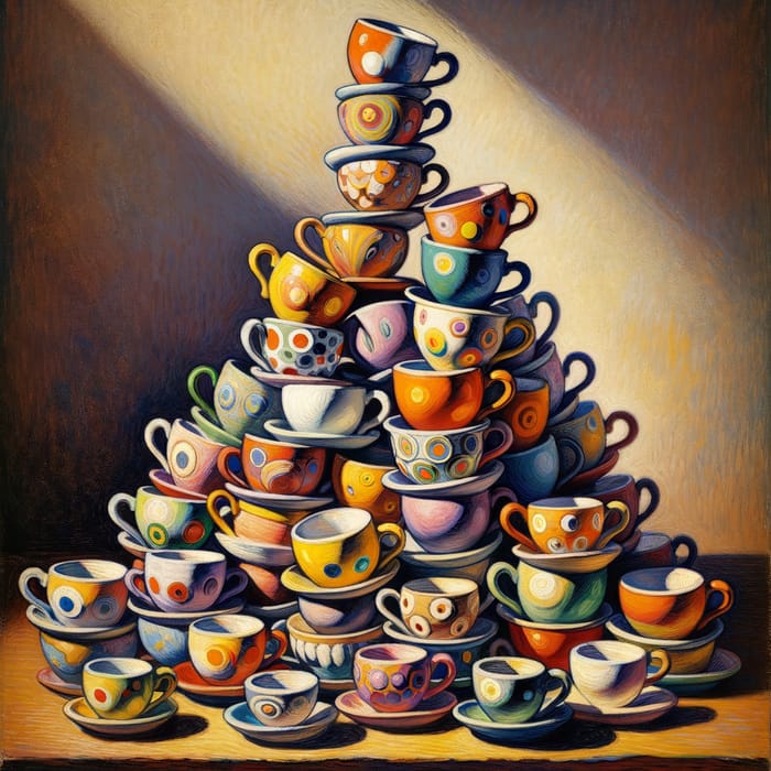 Stacked Colorful Teacups Still Life | Fauvism Art