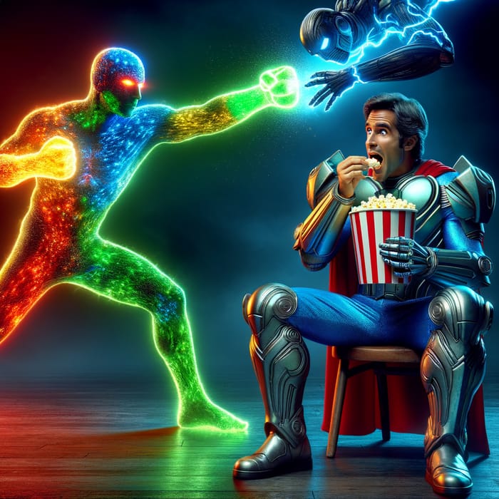 Neon Man vs Superman with Iron Man Watching | Epic Clash Image