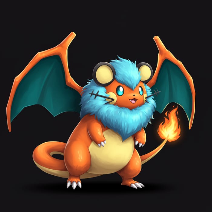 Dedenne and Charizard Fusion Artwork