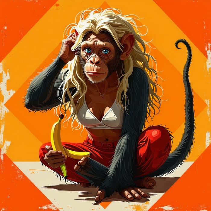 Human-Monkey Hybrid Character with Puzzled Expression Human-Monkey Hybrid Character with Puzzled Expression