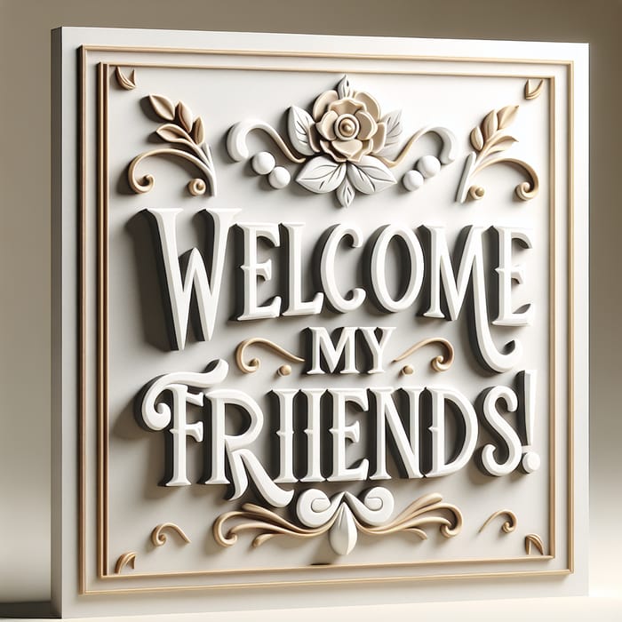 3D Welcome My Friends Inscription - Elegant Design