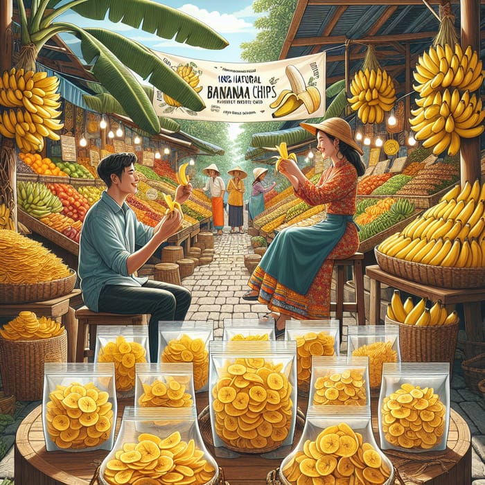 Vibrant Open-Air Market: Fresh Banana Chips Delight