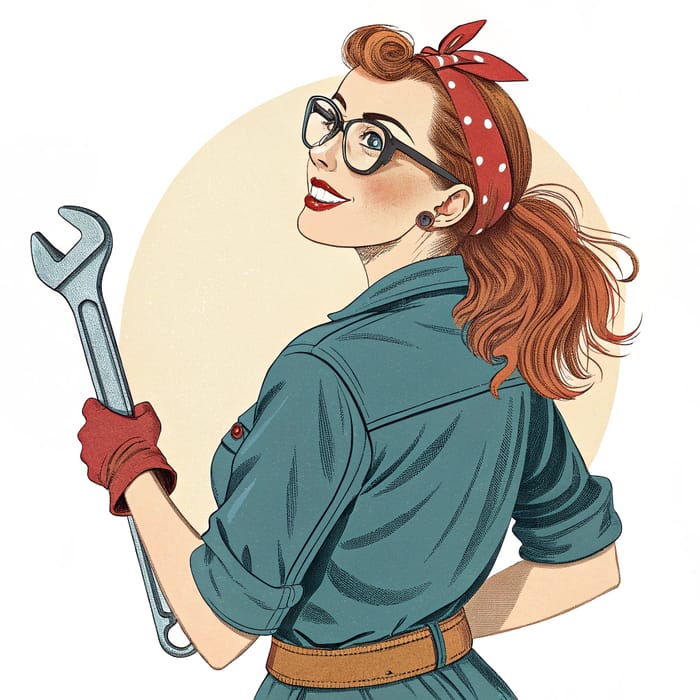 Vintage Pinup Girl Motorcycle Mechanic Art