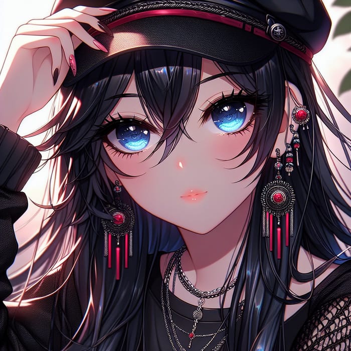 Emo Anime Girl with Blue Eyes & Unique Accessories