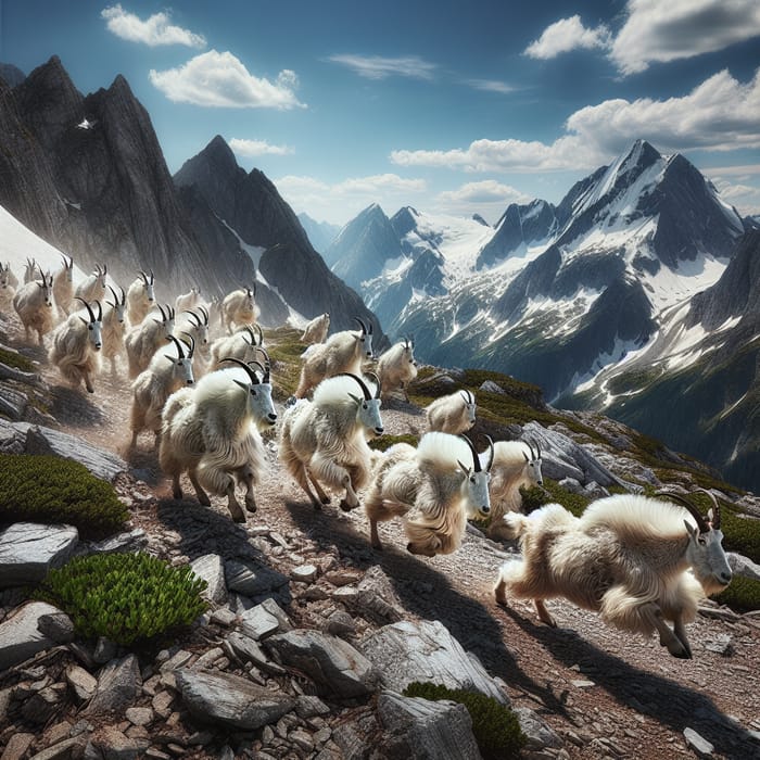 Mountain Goats Galloping Through Majestic Mountains