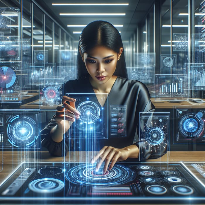 Futuristic Woman Creating Digital Marketing