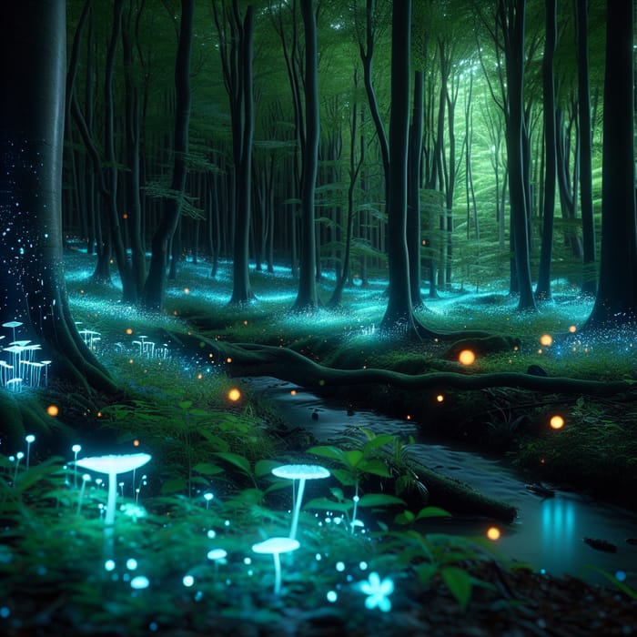 Magical Bioluminescent Forest Night