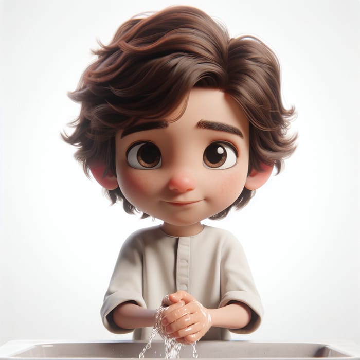 3D Animation of Arabic Boy Washing Hands - Pixar Style