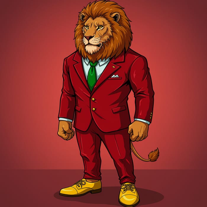 Royal Lion in Stylish Red Suit