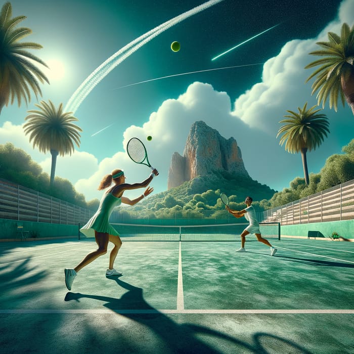 Vibrant Clay Tennis Court in Mallorca | Players in Action