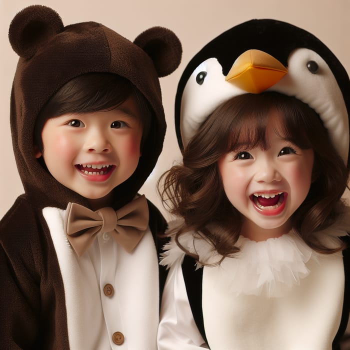 Adorable Kids in Bear and Penguin Costumes