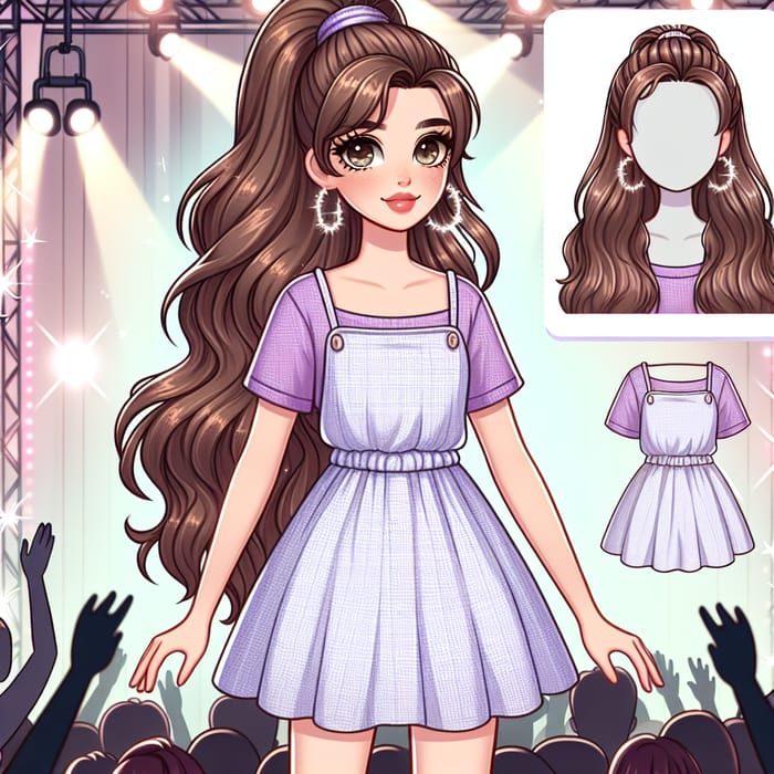 Ariana Grande Lookalike in Lavender Babydoll Minidress at Pop Music Concert