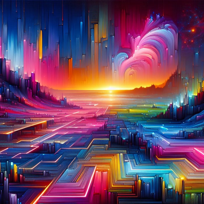 Futuristic Neon Landscape Art - Digital NFT Creation