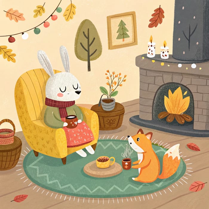 Cozy Woodland Animals in Autumn Illustration