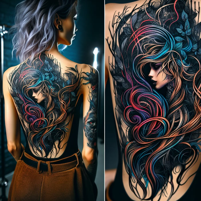 Intriguing Grunge Back Tattoo Design