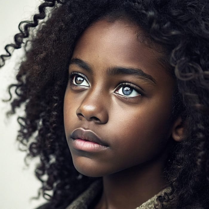 Black Girl with Intense Grey Eyes
