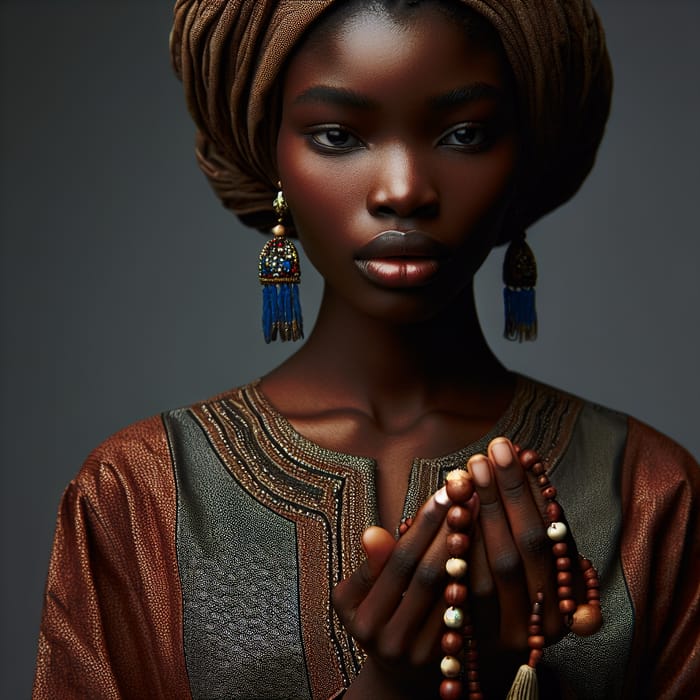 West African Individual Holding a String of Prayer Beads